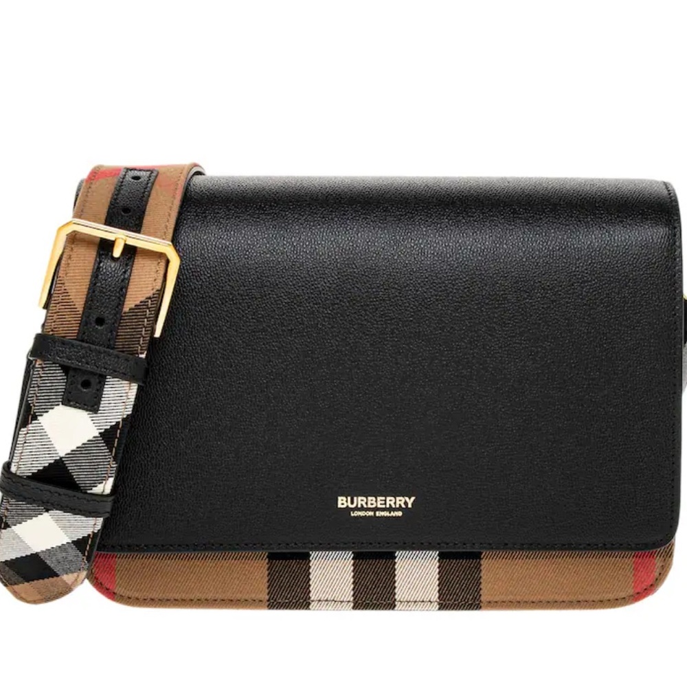 Burberry Mackford Black and Tan Checkered Shoulder Bag